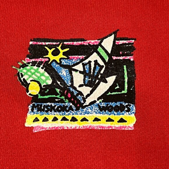 Vintage 80s Tiger Brand Muskoka Woods Sweatshirt Canada Red Graphic Men's Large - Picture 2 of 9